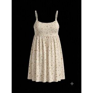 Women Floral Mini Dress Small Cream Spaghetti Strap Sundress Summer, spring